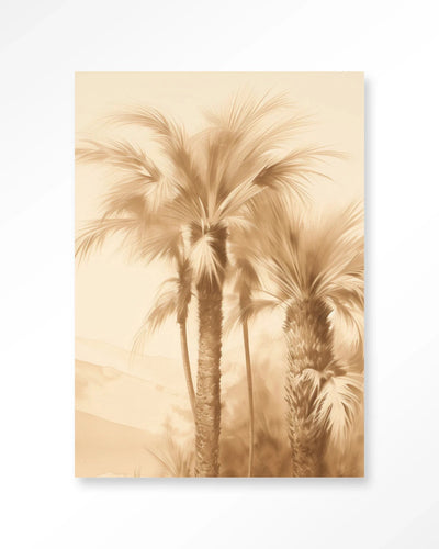 Moderne wanddecoratie van Urban Cotton met Desert Mirage kunstprint, glasart en wandkleed, kleurrijk en artistiek muurkunstwerk.
