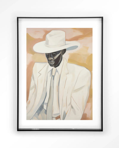 Moderne kunst van Urban Cotton, Dusty Don artprint met acrylframe in zwart, wanddecoratie met glas en textuur.