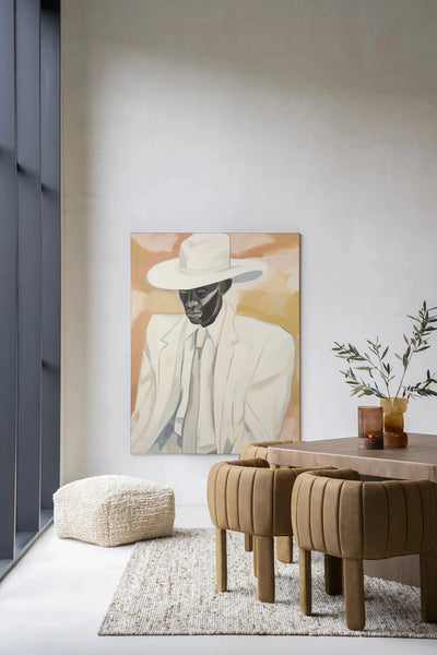 Moderne wanddecoratie van Dusty Don door Urban Cotton, kunstprint met glas en wandkleed met abstracte design.