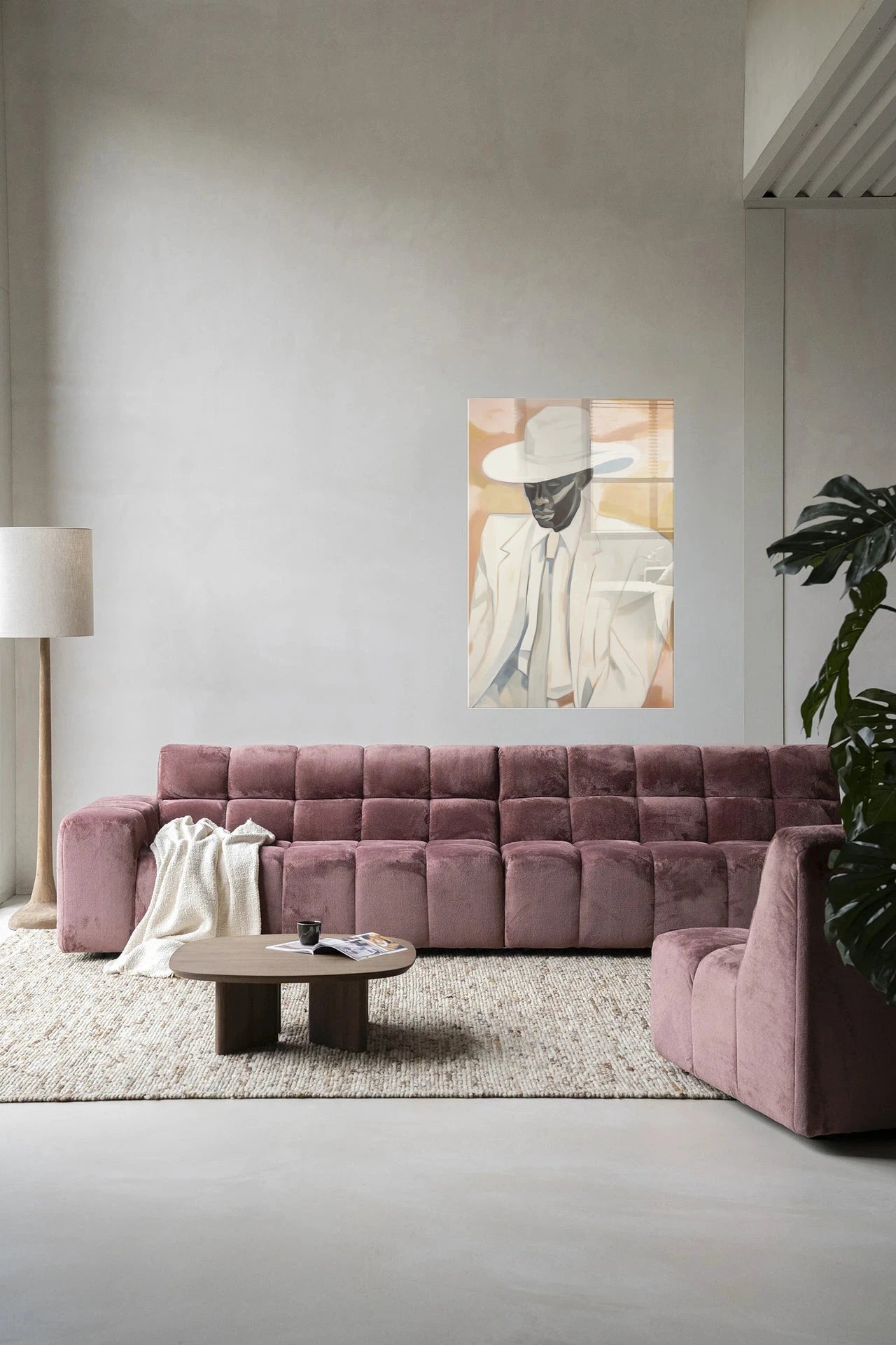 Moderne glaskunst van Dusty Don door Urban Cotton, abstracte wanddecoratie met kleurrijke patronen en textuur.