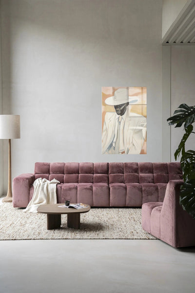Moderne glaskunst van Dusty Don door Urban Cotton, abstracte wanddecoratie met kleurrijke patronen en textuur.