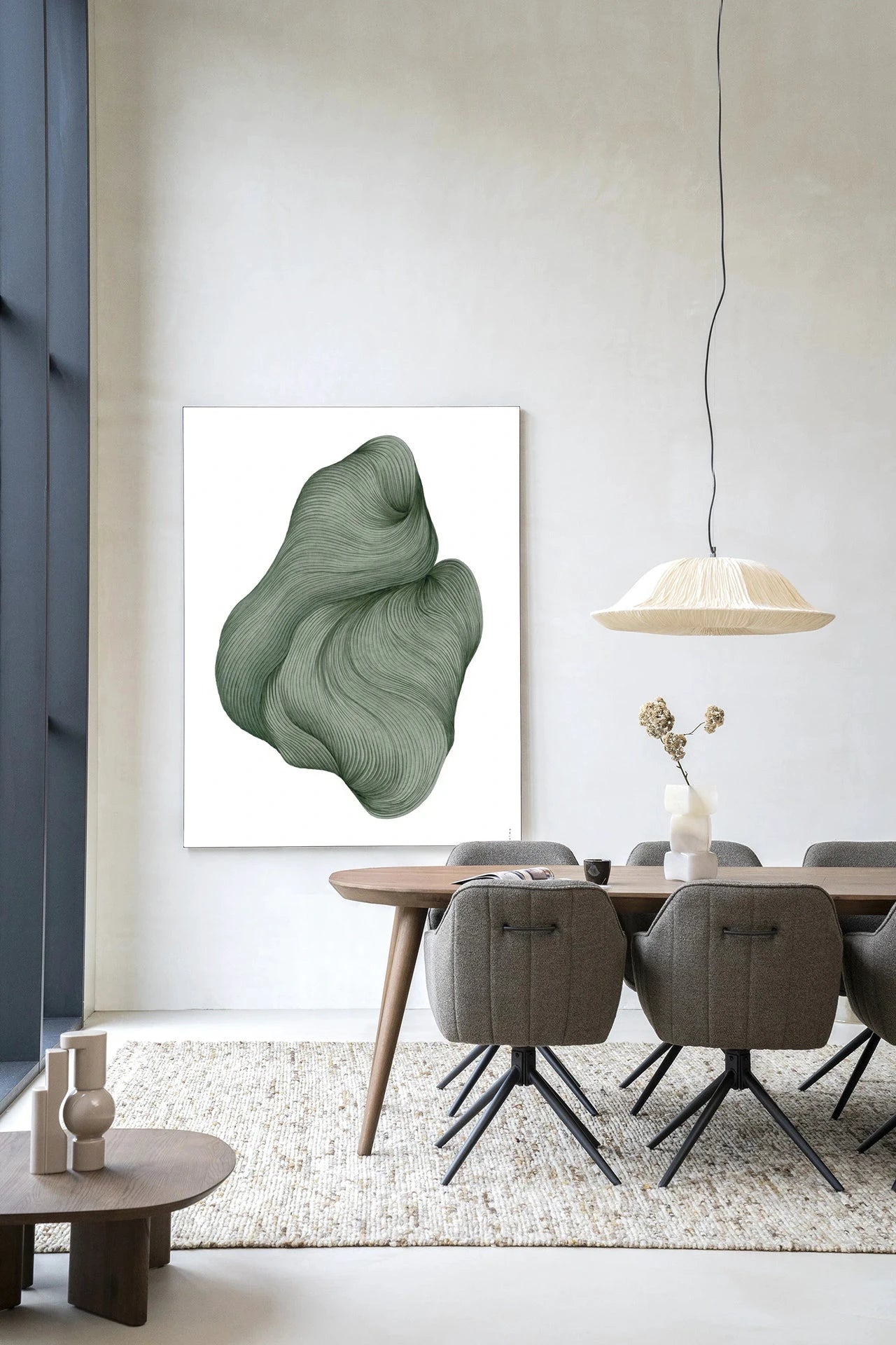 Moderne wanddecoratie van Urban Cotton met kunstprint, glasart en wandkleed met abstract ontwerp, geschikt voor stijlvolle interieurdecoratie.