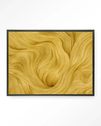 Moderne wanddecoratie van Urban Cotton met kunstprint, glasart en wandkleed in zwart, in een zwevende lijst.