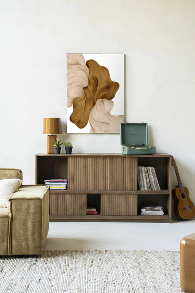 Moderne wanddecoratie van Urban Cotton met een kunstprint op glas en wandkleed in een frame, abstract ontwerp voor muurdecoratie