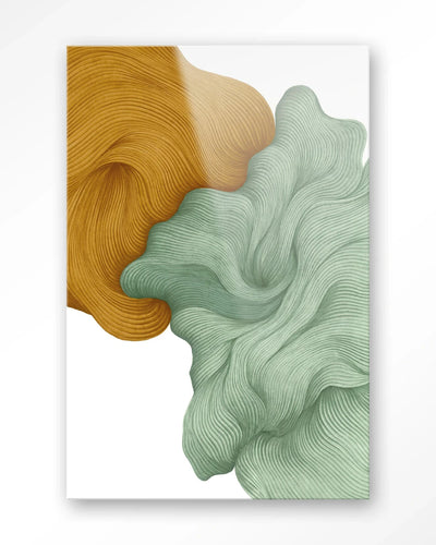 Moderne wanddecoratie van Urban Cotton met glas artprint en wandkleed, abstract kunst voor in de woonkamer of slaapkamer.