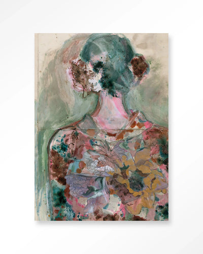 Moderne eclectische kunstwanddecoratie van Urban Cotton met artprint, glas en wandkleed in diverse kleuren en texturen.