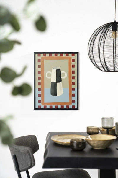 Eclectic Series 3 kunstwerk van Urban Cotton met houten lijst en zwart achtergrond, moderne wanddecoratie met glas en textiel.