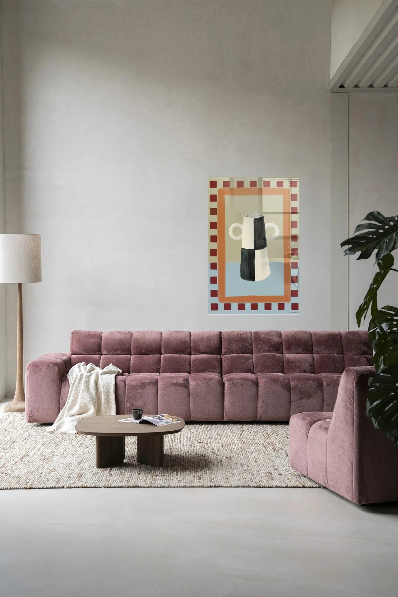 Moderne wanddecoratie van Urban Cotton: glas artprint en wandkleed uit de Eclectic Series 3 kunstcollectie.