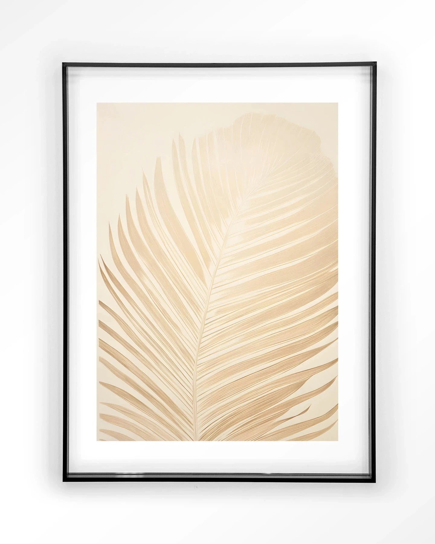 Moderne Urban Cotton kunstprint met bladeren motief, ingelijst in zwart acryl voor wanddecoratie.