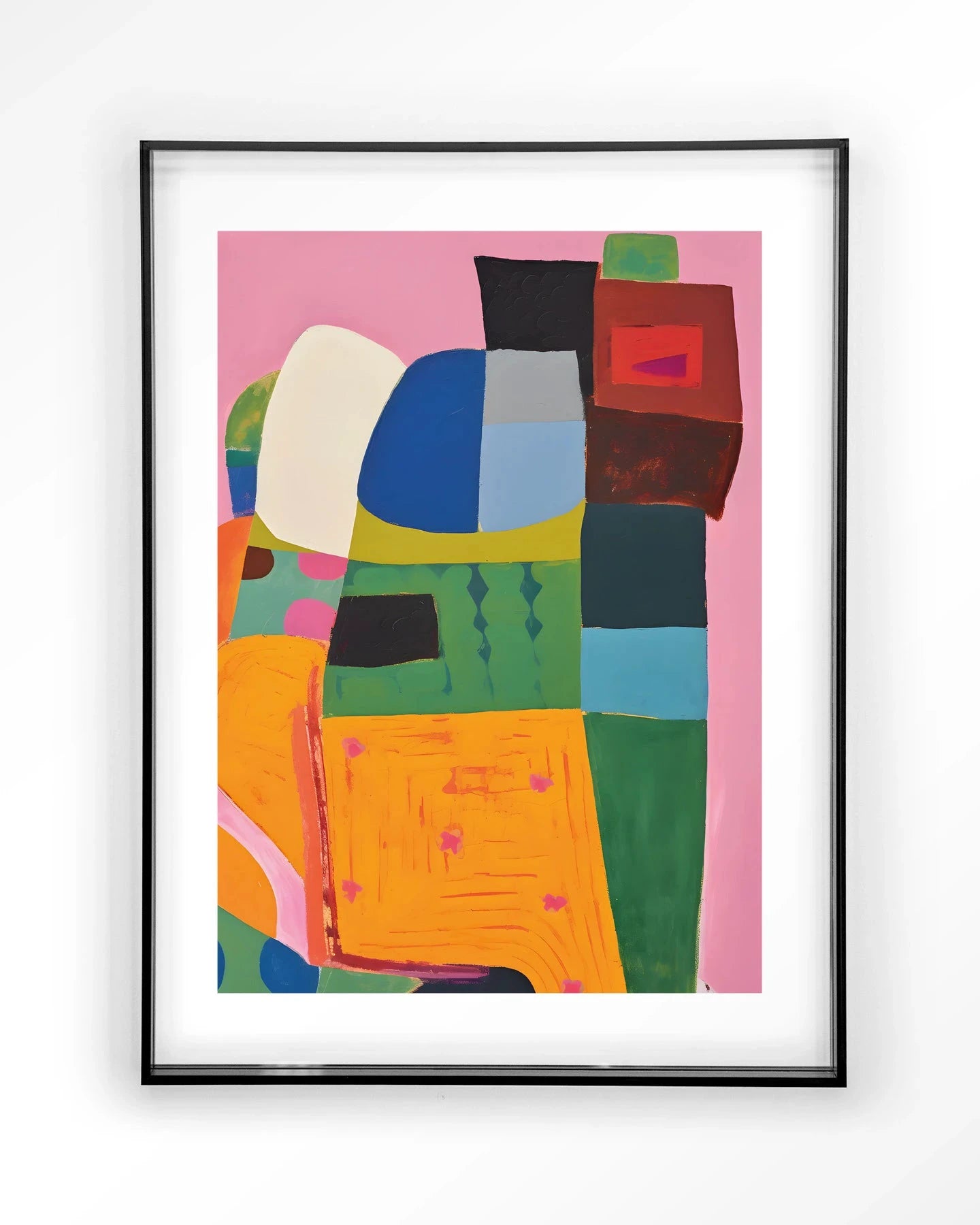Moderne kunstprint "Fields of Colour" van Urban Cotton met acrylframe in zwart, kleurrijke abstracte wanddecoratie