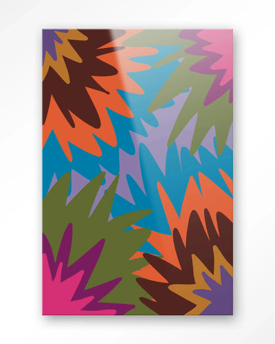 Moderne vuurwerk glas artprint van Urban Cotton, kleurrijke wanddecoratie voor in huis of kantoor.