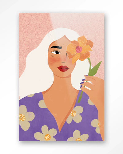 Moderne Urban Cotton kunstwerk met bloemenontwerp, glasart en wandkleed voor een stijlvolle muurdecoratie.