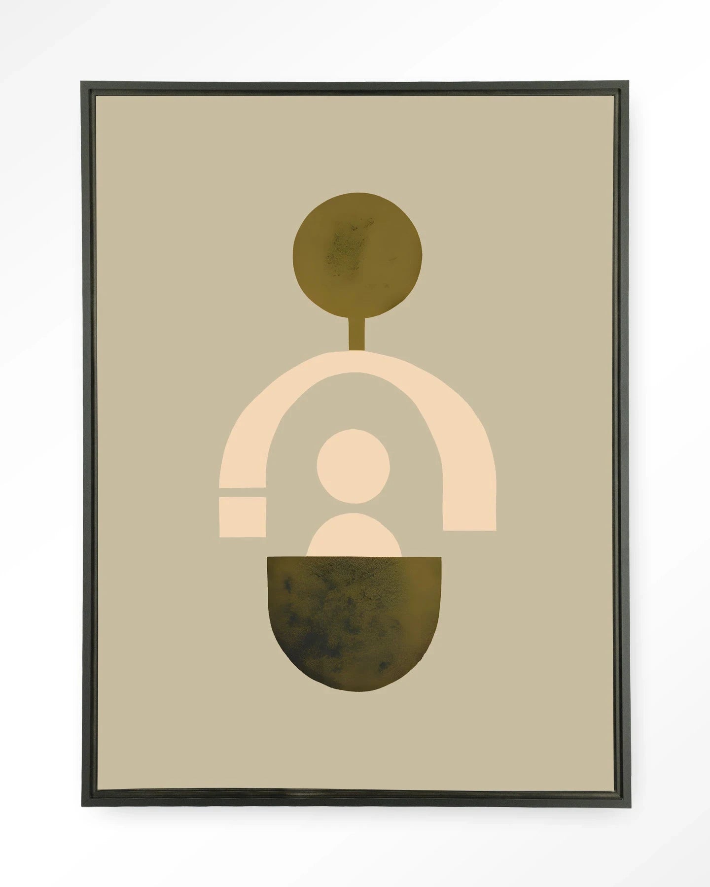 Moderne beige wanddecoratie van Urban Cotton, glas art en wandkleed met zwart zwevende frame voor stijlvolle muurversiering
