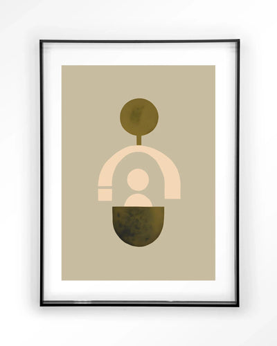 Moderne beige kunstwanddecoratie van Urban Cotton, inclusief artprint en acrylframe op zwarte achtergrond.
