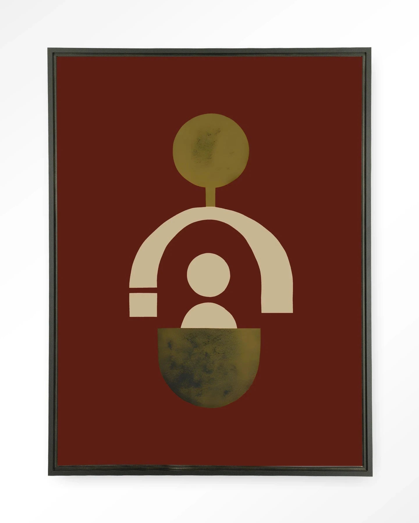 Moderne Urban Cotton Forma 2 rode wanddecoratie met wandkleed en zwart zwevend frame, kleurrijk kunstwerk voor aan de muur
