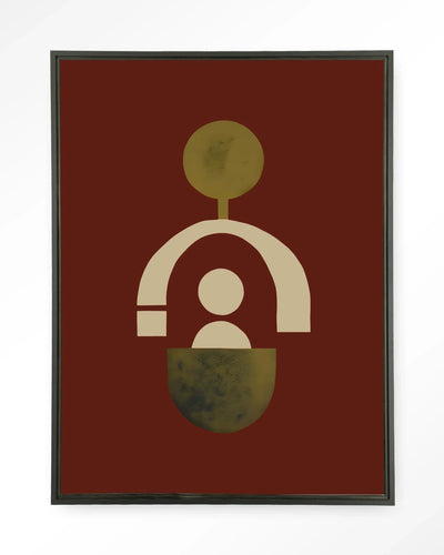 Moderne Urban Cotton Forma 2 rode wanddecoratie met wandkleed en zwart zwevend frame, kleurrijk kunstwerk voor aan de muur