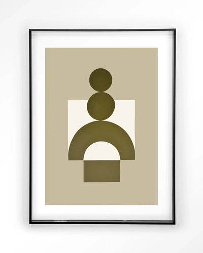 Forma 3 beige kunstprint van Urban Cotton, moderne wanddecoratie met acrylframe en zwart glas, abstracte kunst voor aan de muur.
