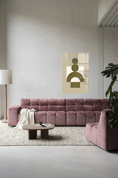 Moderne wanddecoratie van Urban Cotton met beige glaskunst en textielwandkleed, abstract ontwerp voor stijlvolle interieurversiering