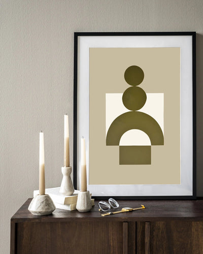 Moderne wanddecoratie Forma 3 beige kunst met houten lijst, glas art en wandkleed door Urban Cotton.