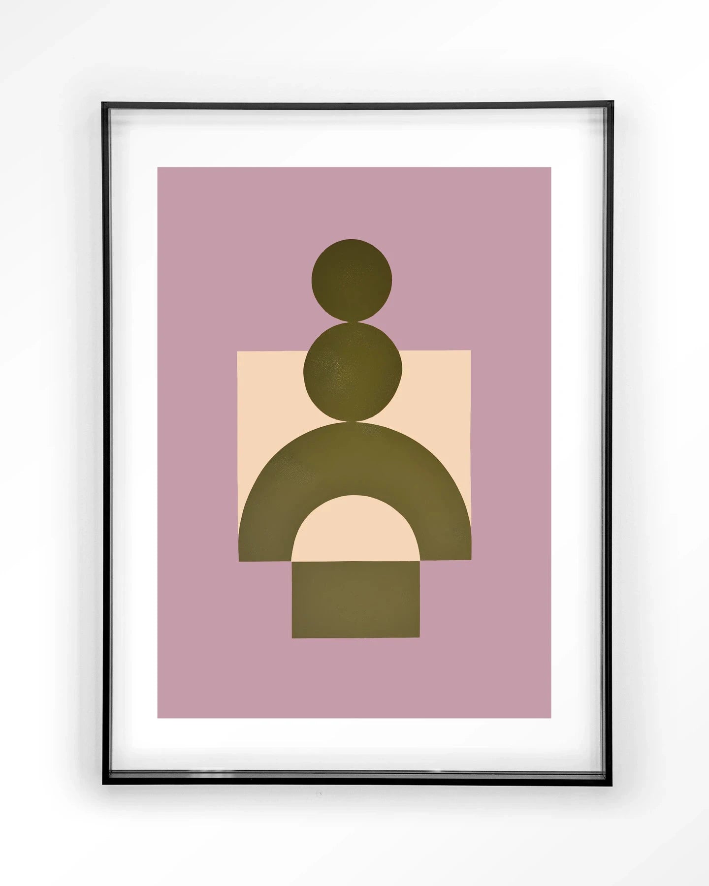 Moderne kunstprint Forma 3 Lilac van Urban Cotton met zwart acrylframe, wanddecoratie met glasart en wandkleed in lilakleur.