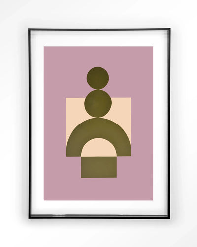 Moderne kunstprint Forma 3 Lilac van Urban Cotton met zwart acrylframe, wanddecoratie met glasart en wandkleed in lilakleur.