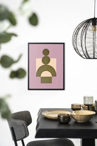 Moderne wanddecoratie Forma 3 Lilac van Urban Cotton met houten frame en zwart achtergrond, kunstprint en wandkleed.