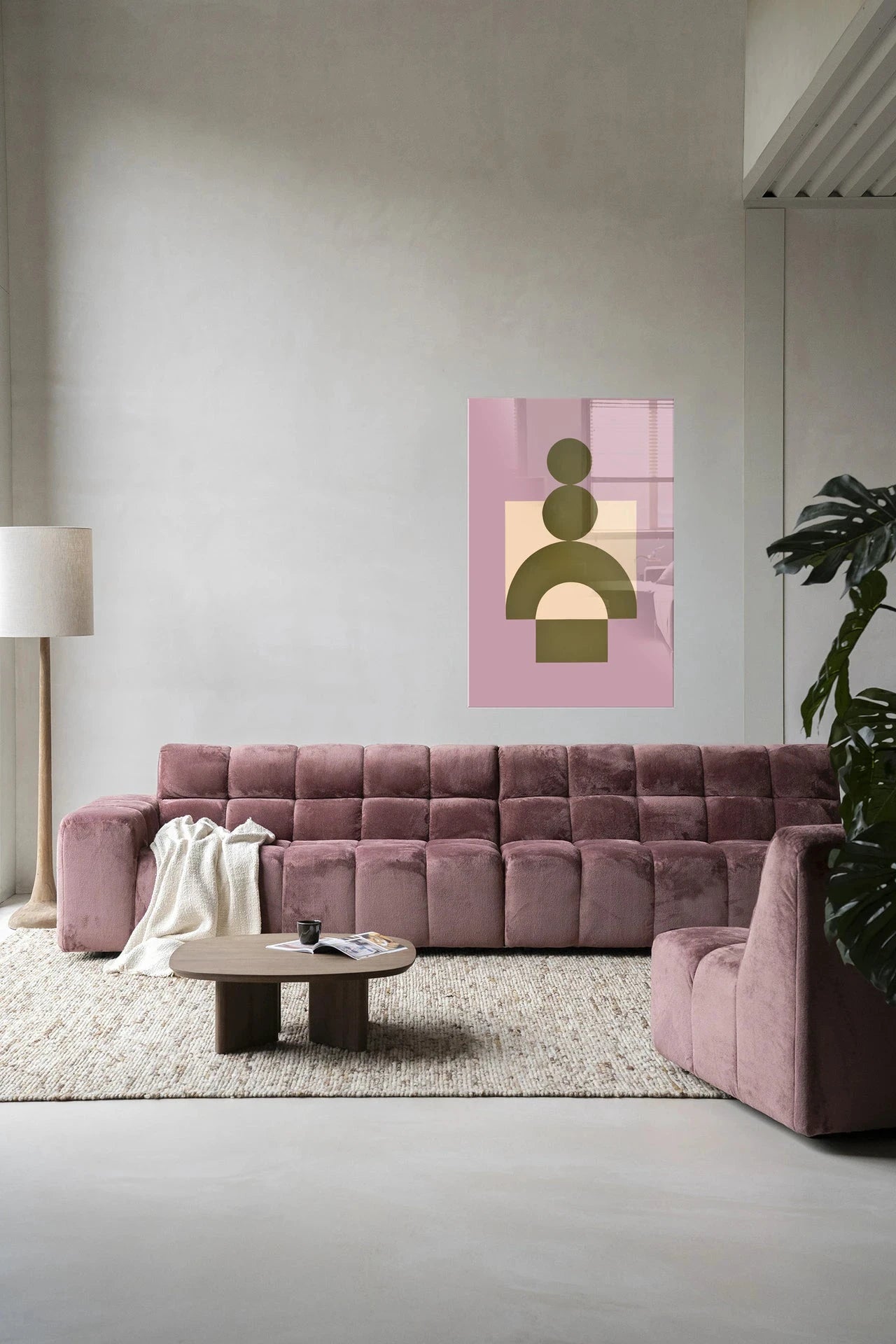 Moderne glazen kunstwerk Forma 3 Lilac van Urban Cotton, wanddecoratie met lila kleuren en abstract ontwerp, geschikt voor muurdecoratie