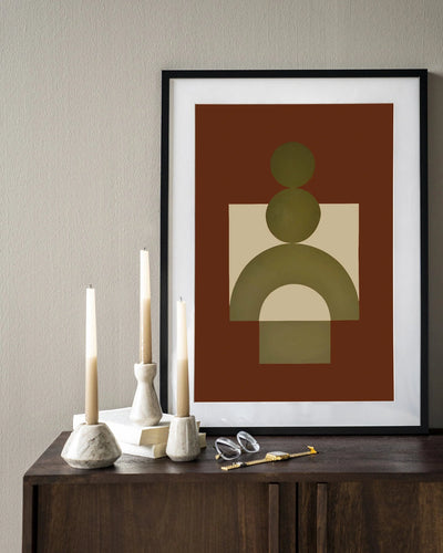 Moderne kunstwerk Forma 3 Red met houten lijst, zwart frame en glas, Urban Cotton wanddecoratie voor muur.