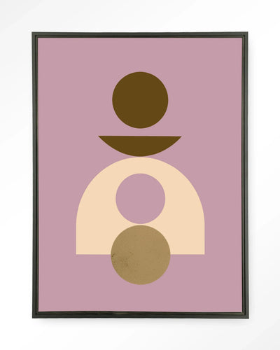 Moderne wanddecoratie van Urban Cotton, Forma 4 Lilac kunstprint op wandkleed met zwart zwevend frame, kleurrijk en stijlvol.