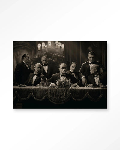Moderne wanddecoratie van Urban Cotton, kunstprint met glas en wandkleed met het ontwerp 'Godfathers Table' voor thuisgebruik