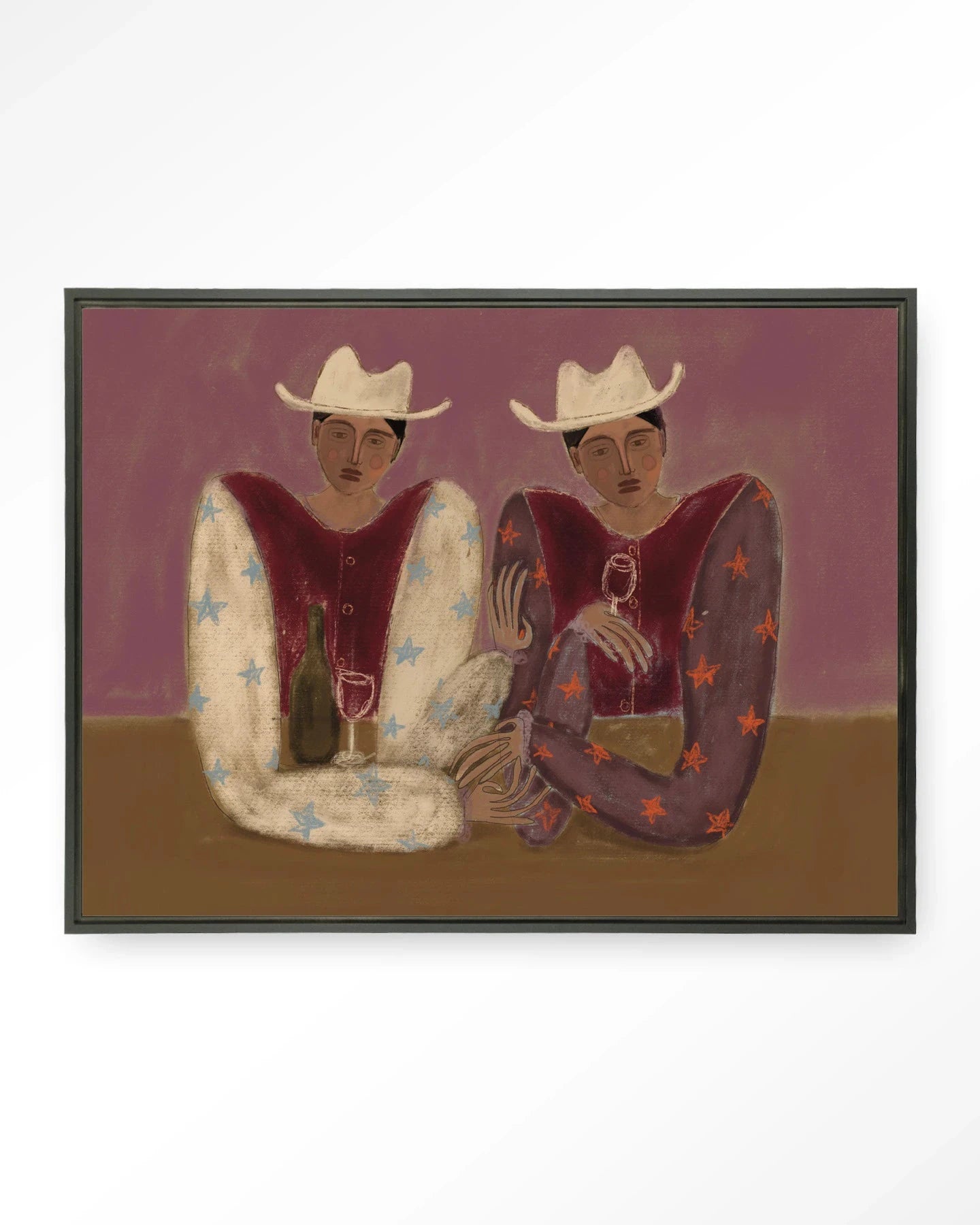 Moderne wanddecoratie van Urban Cotton met kunstprint en wandkleed in zwart, met abstracte ranch-thema en glazen lijst.