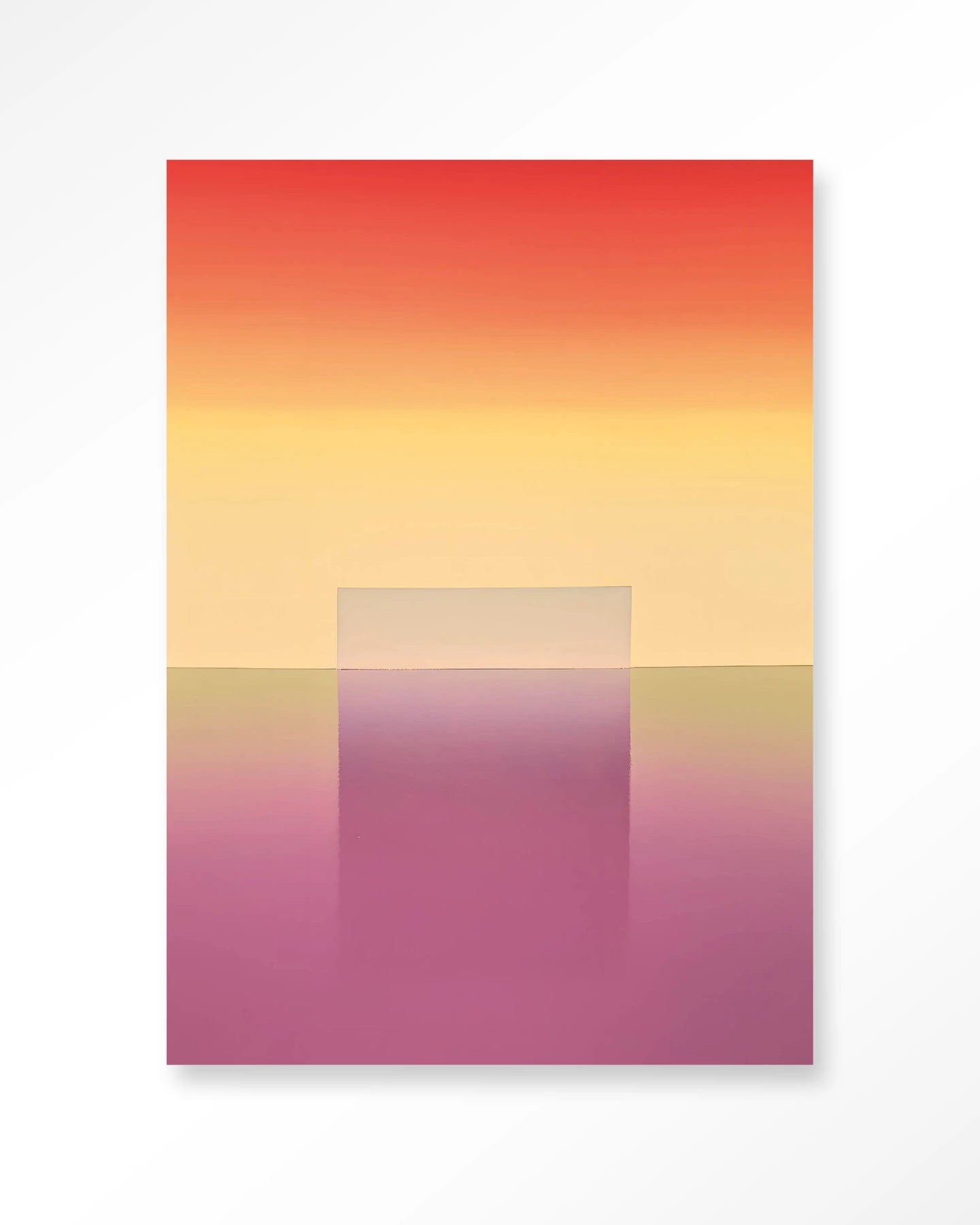 Moderne wanddecoratie van Urban Cotton met een gradient kunstprint, glas art en wandkleed in abstracte kleuren.