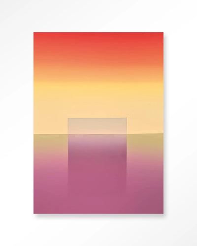 Moderne wanddecoratie van Urban Cotton met een gradient kunstprint, glas art en wandkleed in abstracte kleuren.