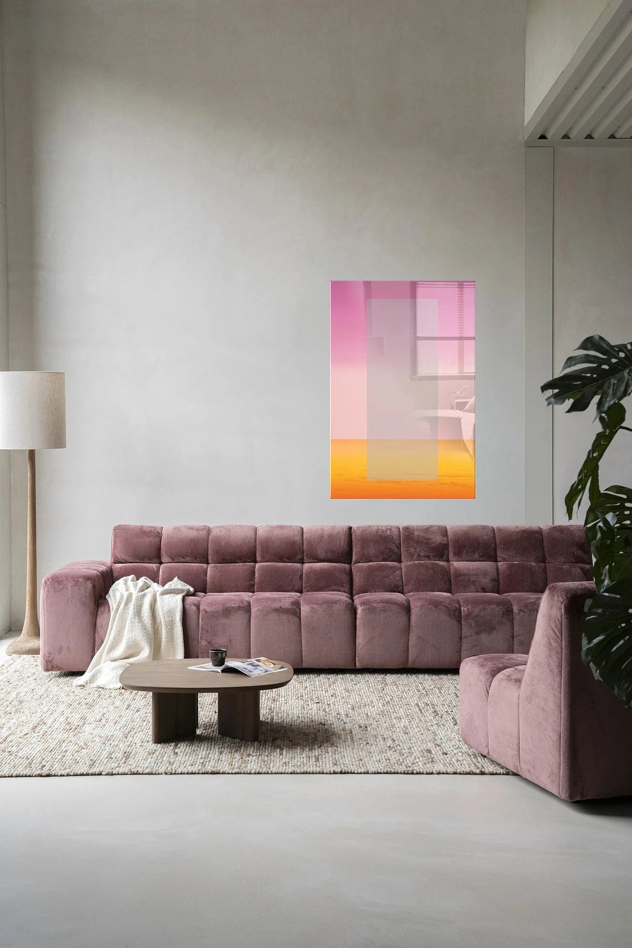 Moderne wanddecoratie Gradient 2 van Urban Cotton, glaskunst en wandkleed met kleurrijk abstract ontwerp op muur