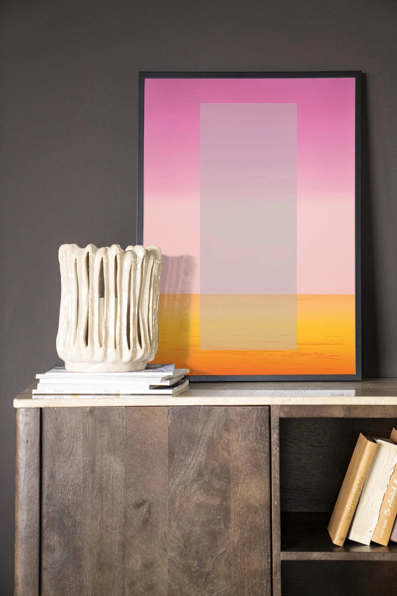Moderne wanddecoratie Gradient 2 van Urban Cotton, kunstprint met houten frame en zwart glas, kleurrijk en stijlvol voor in huis