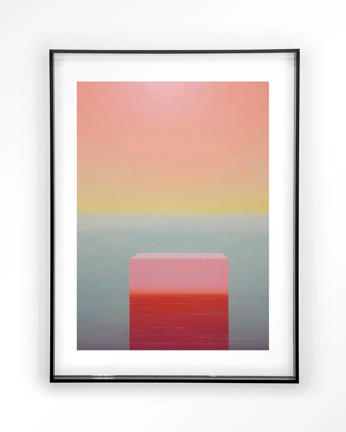 Moderne wanddecoratie van Urban Cotton, inclusief kunstprint, acryl frame en glas, met een kleurrijke gradient design.