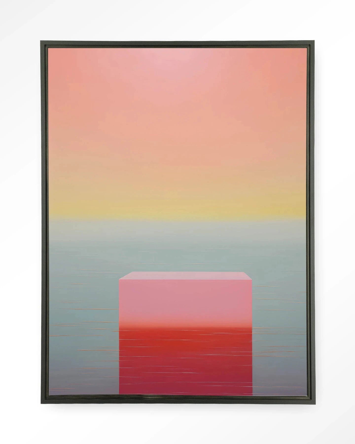 Moderne wanddecoratie met gradient design, kunstprint en wandkleed in zwart frame, door Urban Cotton.