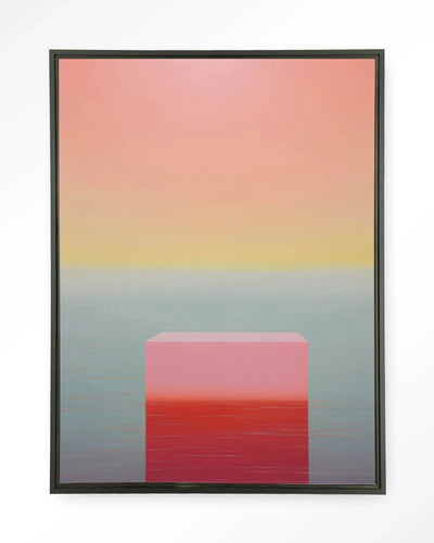 Moderne wanddecoratie met gradient design, kunstprint en wandkleed in zwart frame, door Urban Cotton.