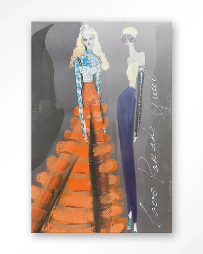 Gucci moderne wanddecoratie met glasartwork en wandkleed, kunstwerk van Urban Cotton met opvallend design en kleurrijk detail