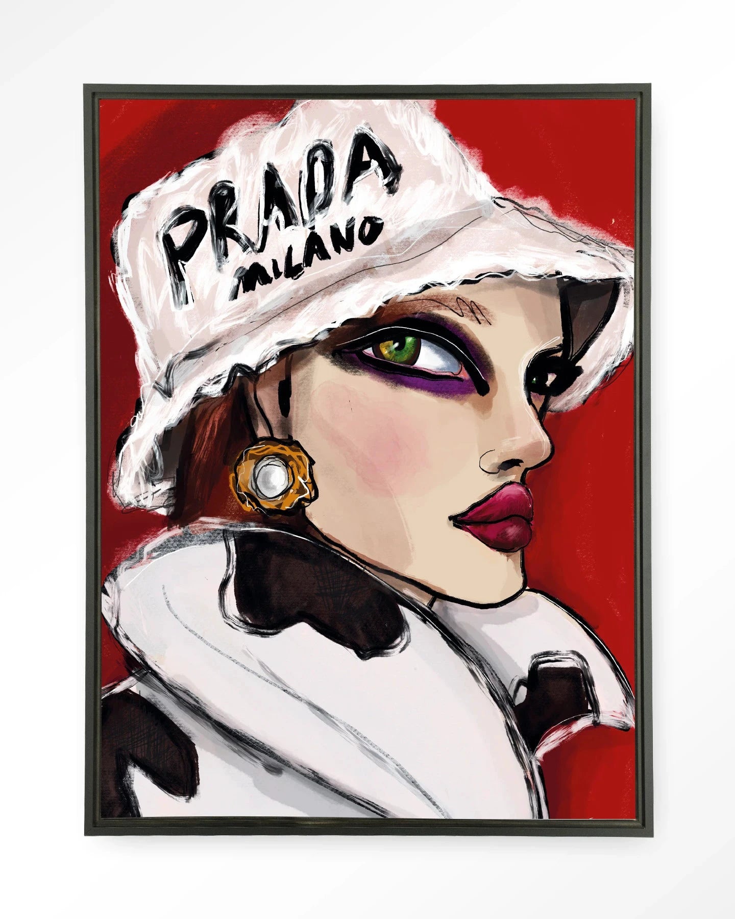Moderne Julie wandkleed met zwart zwevende frame, glas artprint en wanddecoratie van Urban Cotton, kleurrijk en abstract ontwerp