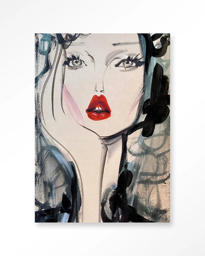 Moderne kunstprint van Kate Moss Forever, glasart en wandkleed, door Urban Cotton, decoratief en artistiek wandbeeld