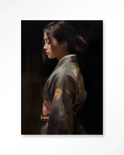 Moderne kunstwanddecoratie van Urban Cotton met Kimono Tales, kunstprint op glas en wandkleed voor stijlvolle interieuraccenten.