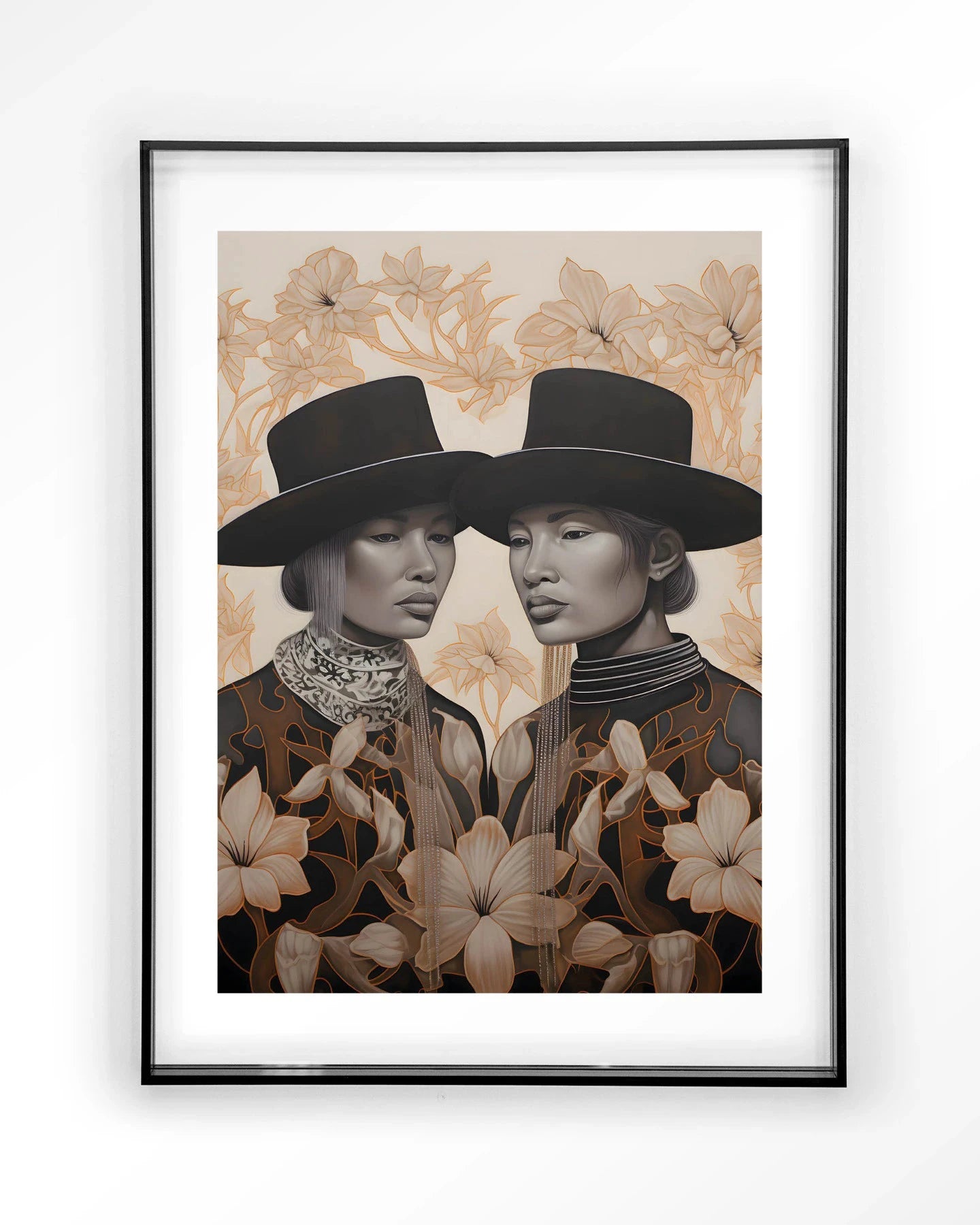 Moderne Lady Garden kunstprint met acryl frame in zwart, wanddecoratie van Urban Cotton, stijlvolle kunst voor aan de muur