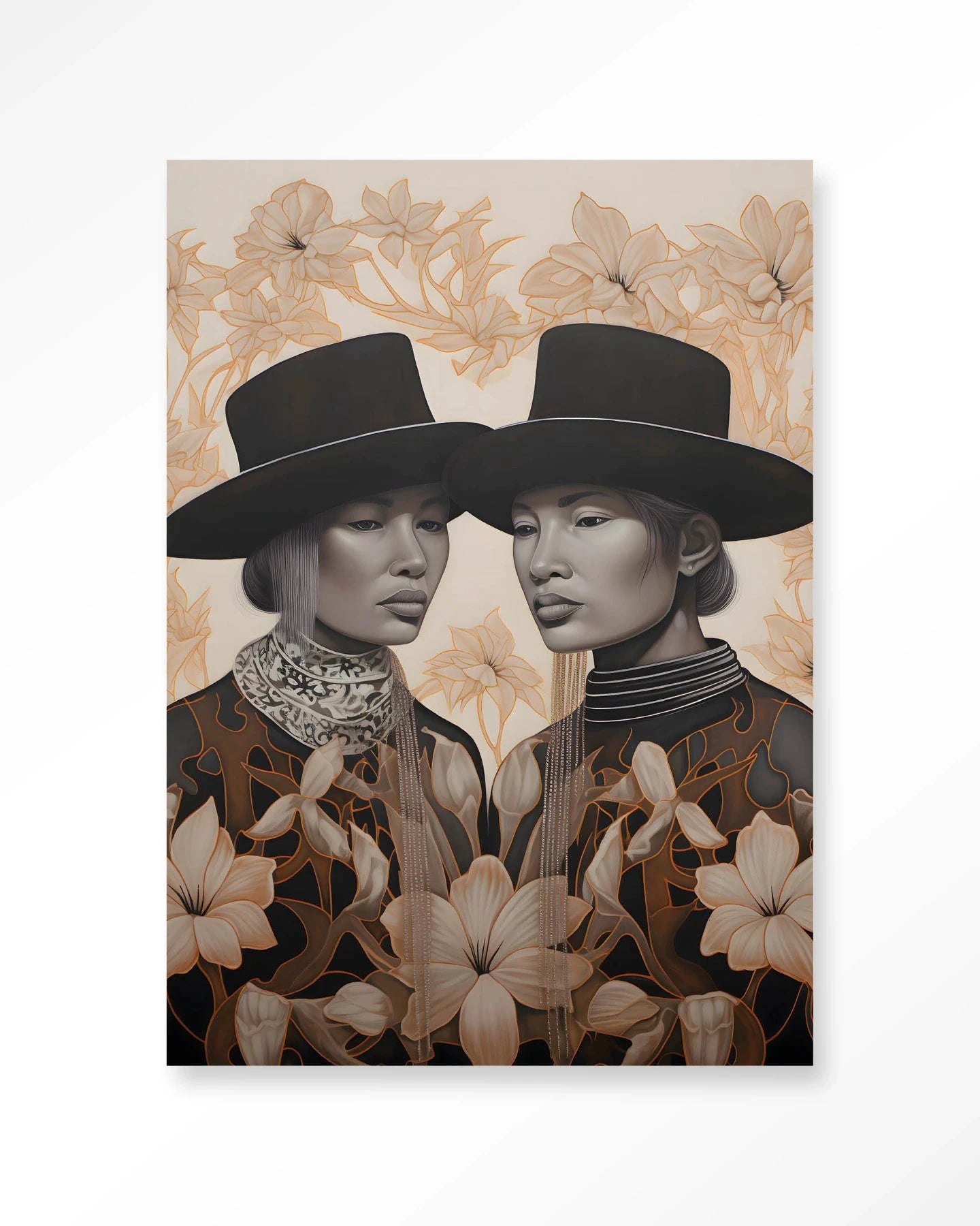 Moderne wanddecoratie van Urban Cotton met kunstprint, glasart en wandkleed met bloemmotief Lady Garden