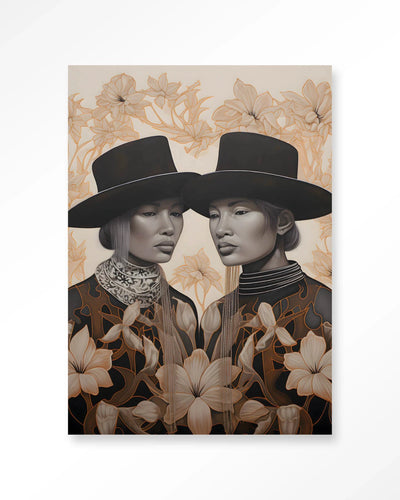 Moderne wanddecoratie van Urban Cotton met kunstprint, glasart en wandkleed met bloemmotief Lady Garden