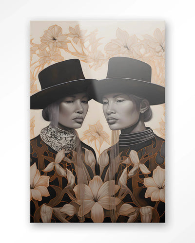 Moderne kunstwanddecoratie van Urban Cotton met Lady Garden glasartprint en wandkleed, kleurrijk en artistiek ontwerp