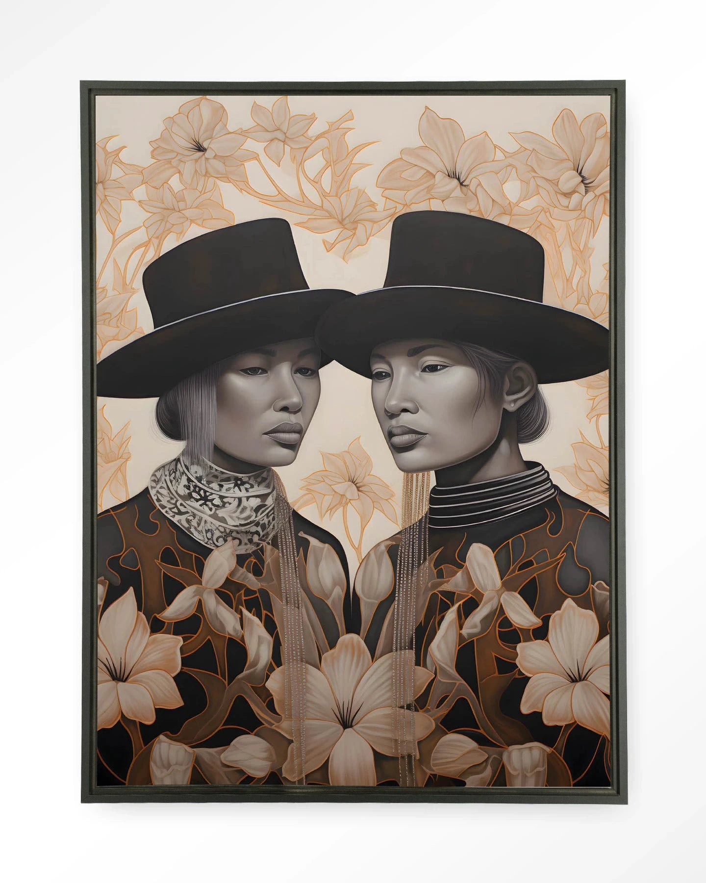 Moderne wanddecoratie van Urban Cotton met Lady Garden artprint, glaskunst en wandkleed in zwart frame, elegante interieurversiering