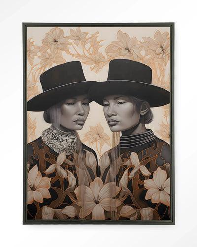 Moderne wanddecoratie van Urban Cotton met Lady Garden artprint, glaskunst en wandkleed in zwart frame, elegante interieurversiering