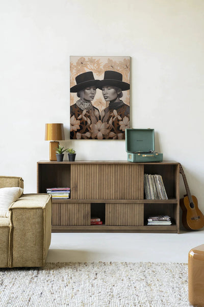Moderne wanddecoratie van Urban Cotton met kunstprint en wandkleed met bloemenmotief Lady Garden, geschikt voor interieurdecoratie