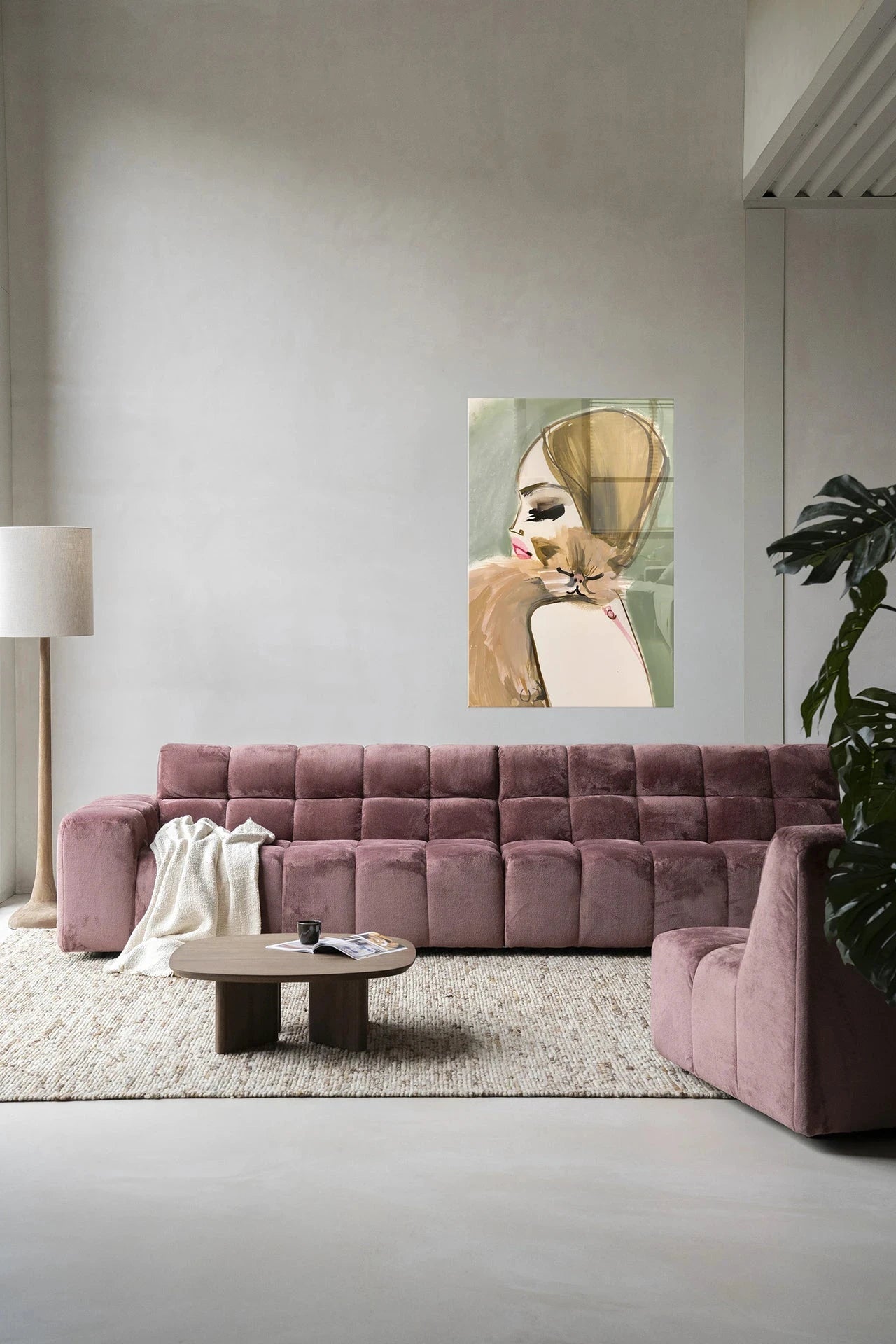 Moderne kunstprint van Lily Rose Depp x Pumpkin op glas, wanddecoratie van Urban Cotton, kleurrijk en artistiek ontwerp